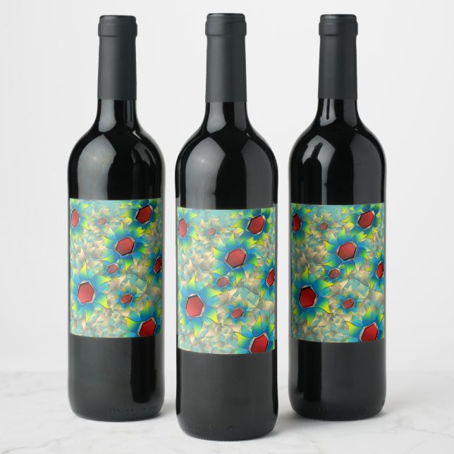 Rótulo De Garrafa De Cerveja Diferentes flores virtuais, pétalas azuladas sobre (Garrafas)