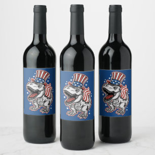 Rótulo De Garrafa De Cerveja Dinossauro Patriótico Americano