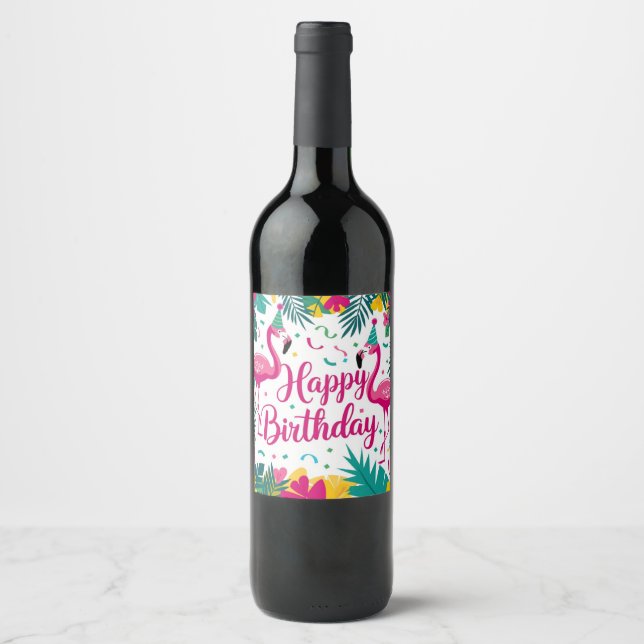 Rótulo De Garrafa De Cerveja Diversão Tropical Flamingo Birthday Design (Frente)