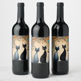 Rótulo De Garrafa De Cerveja Dois Gatos Encantadores