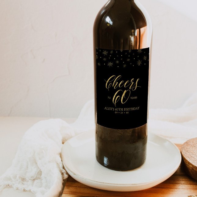 Rótulo De Garrafa De Cerveja Dourada e Preta Festa de aniversário 60 (Criador carregado)