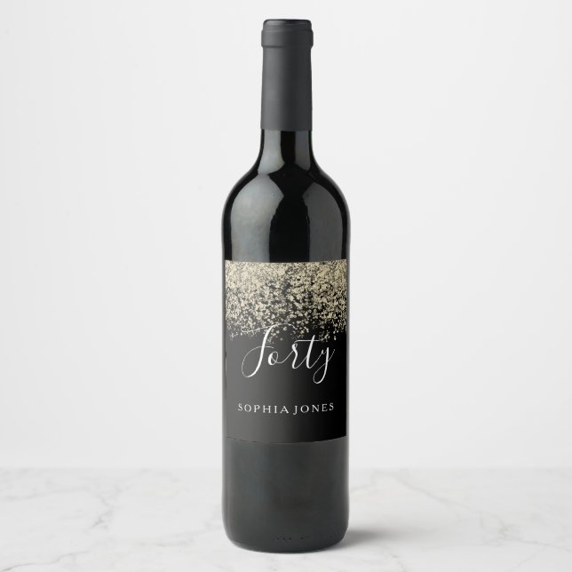 Rótulo De Garrafa De Cerveja Dourada Glitter Womans Mens aniversário de 40 anos (Frente)
