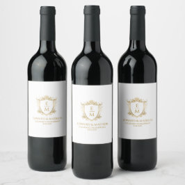 Rótulo De Garrafa De Cerveja Douradas Iniciais De Casamento E Vinho De Crest Fl