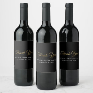 Rótulo De Garrafa De Cerveja Dourado Falso Metálico Casamento Obrigado Preto