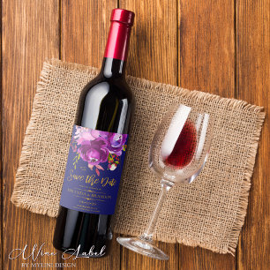 Rótulo De Garrafa De Cerveja Dourado Floral Vermelho Roxo Burgundy Salvar a Dat