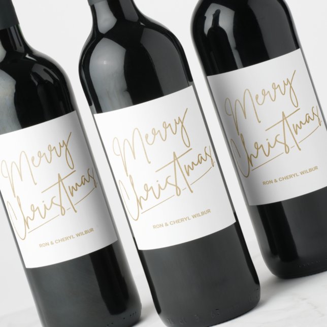 Rótulo De Garrafa De Cerveja Dourado Natal Verde Branco (Gold Merry Christmas White Wine Bottle Labels)