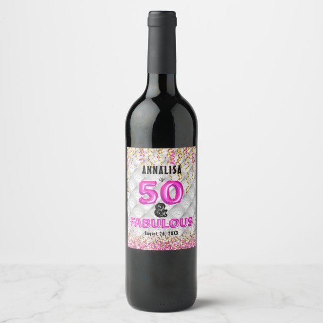 Rótulo De Garrafa De Cerveja Dourado Rosa 50 Fabuloso 50º (Frente)
