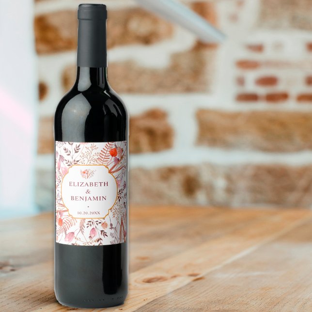 Rótulo De Garrafa De Cerveja Dourado Rústico Boho Chic Outono Flores Silvestres (Criador carregado)