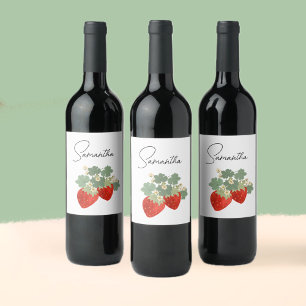 Rótulo De Garrafa De Cerveja Duas Morangos Vermelhos com Folhas e Flores   Frut