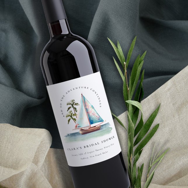 Rótulo De Garrafa De Cerveja Dusky Teal Sailboat Paisagem Marítima de Palma Fes (Criador carregado)