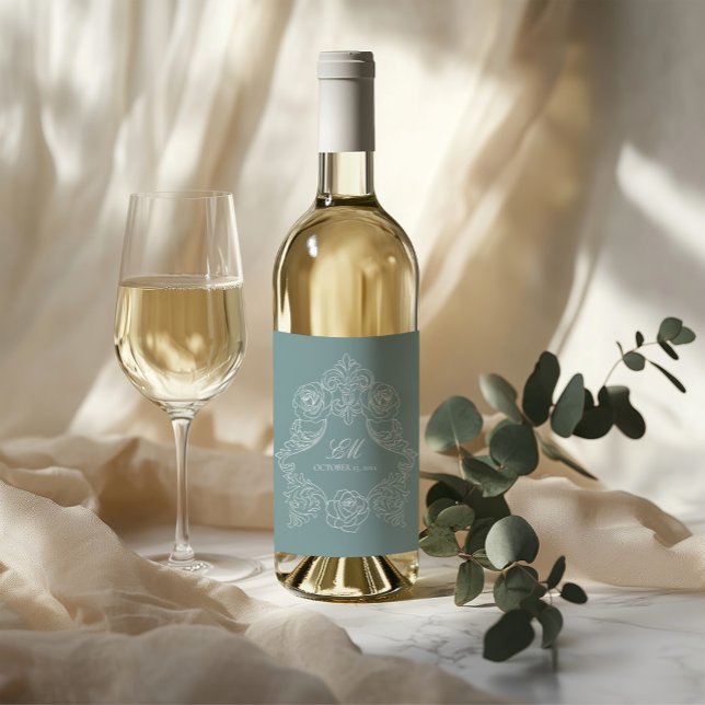 Rótulo De Garrafa De Cerveja Dusty Blue Monograma de repouso romântico (Criador carregado)