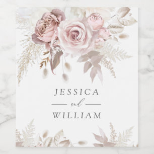 Rótulo De Garrafa De Cerveja Dusty Rosa Blush Ivory Floral Recepção de casame