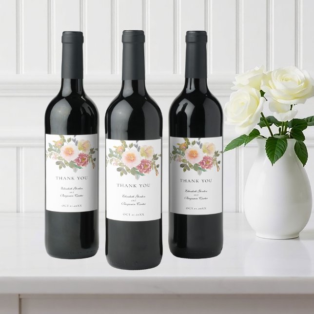 Rótulo De Garrafa De Cerveja Dusty Rosa Wedding Elegante Script Floral Elegante (Criador carregado)