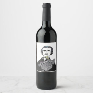 Rótulo De Garrafa De Cerveja Edgar Allan Poe com um Raven no queixo