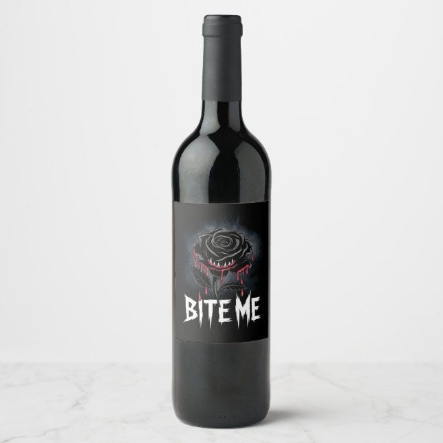 Rótulo De Garrafa De Cerveja Edgy 'Bite Me' Gótico Rosa (Frente)