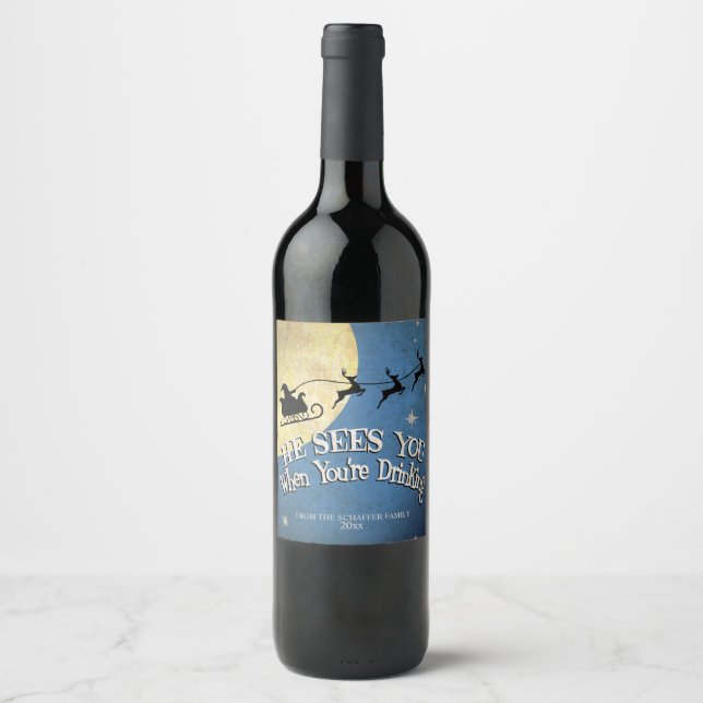 Rótulo De Garrafa De Cerveja Ele vê você quando você está Bebendo, Feriado (Frente)