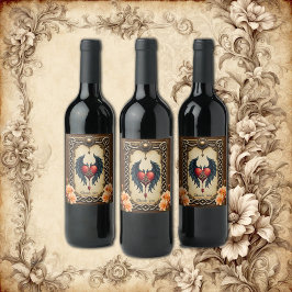 Rótulo De Garrafa De Cerveja Elegância celta com um coração e asas.