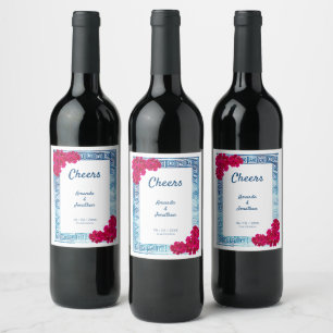 Rótulo De Garrafa De Cerveja Elegância Grecian de Aquarela + Flores Rosa