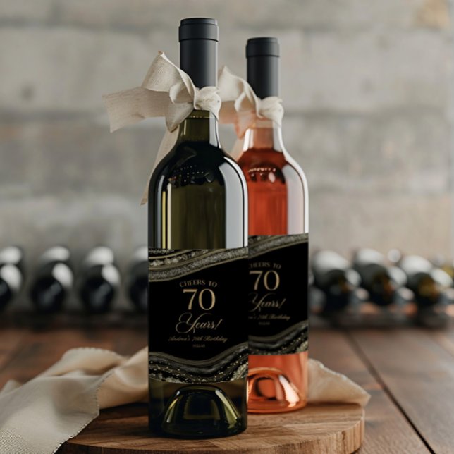 Rótulo De Garrafa De Cerveja Elegant Black Gold Agate 70th Birthday Party (Criador carregado)