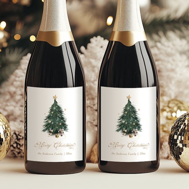 Rótulo De Garrafa De Cerveja Elegant Christmas Tree Merry Christmas (Criador carregado)