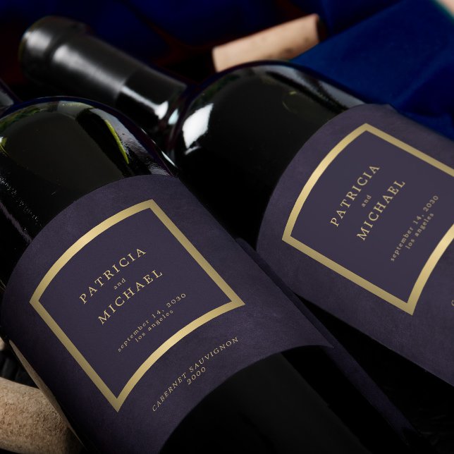 Rótulo De Garrafa De Cerveja Elegant dark purple gold wedding personalized (Criador carregado)