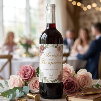 Rótulo De Garrafa De Cerveja Elegant Dusty Rose Geometric Floral Watercolor 