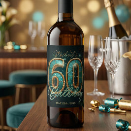Rótulo De Garrafa De Cerveja Elegant Glam Teal Gold 60th Milestone Birthday