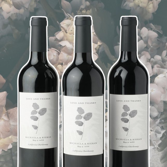 Rótulo De Garrafa De Cerveja Elegant Gray Botanical Thank You Wedding  (Gray Botanical Wedding Wine Labels )