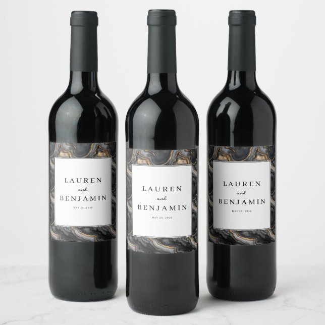 Rótulo De Garrafa De Cerveja Elegant Gray Marbled Wedding Wine Labels (Garrafas)