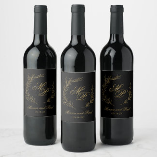 Rótulo De Garrafa De Cerveja Elegant Monogram gold and black wine label