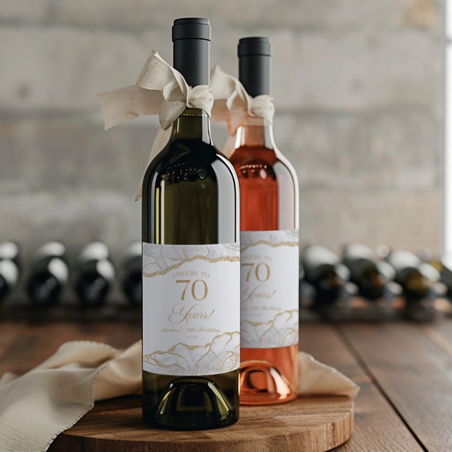 Rótulo De Garrafa De Cerveja Elegant White Gold Agate 70th Birthday Party (Criador carregado)