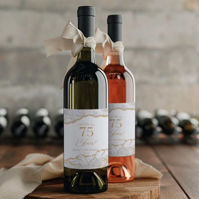 Rótulo De Garrafa De Cerveja Elegant White Gold Agate 75th Birthday Party (Criador carregado)