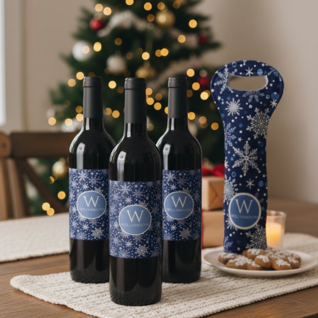 Rótulo De Garrafa De Cerveja Elegant Winter Snowflake Wine Label (Holiday Wine bottle labels)