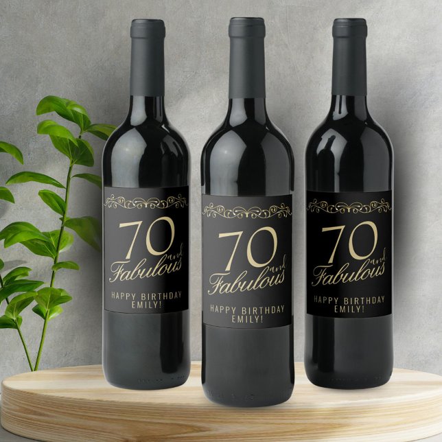 Rótulo De Garrafa De Cerveja Elegante Black 70 e Fabuloso 70 Birthday (Criador carregado)