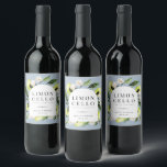 Rótulo De Garrafa De Cerveja Elegante Botânico Lemons Frame Limoncello Wine Lab<br><div class="desc">Limões botânicos de cor aquosa elegantes,  folhas e chumaceiras,  etiqueta de bebida de limoncelo a cor azul clara e poeirenta. Modelo para os seus nomes e data do evento.</div>