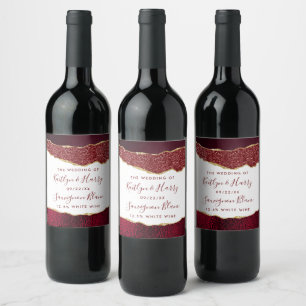 Rótulo De Garrafa De Cerveja Elegante Burgundy e Dourado Casamento de Agatos