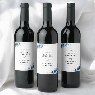 Rótulo De Garrafa De Cerveja Elegante Casamento Floral Azul Vintage Francês