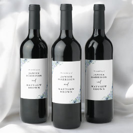 Rótulo De Garrafa De Cerveja Elegante Casamento Floral em Azul Poeirento