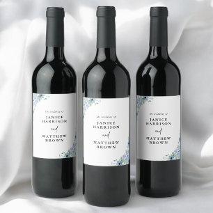 Rótulo De Garrafa De Cerveja Elegante Casamento Floral em Azul Poeirento