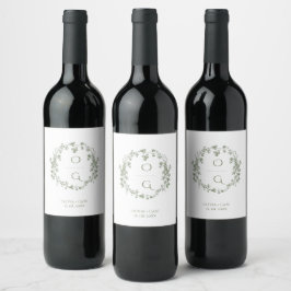 Rótulo De Garrafa De Cerveja Elegante Casamento Floral Francês Verde Salvia Vin
