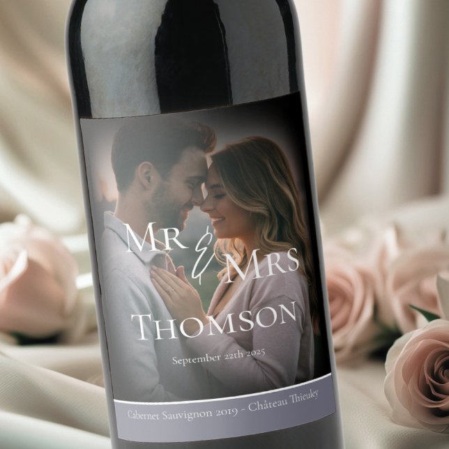 Rótulo De Garrafa De Cerveja Elegante casamento no inverno de cinza do Sr. & Sr (Criador carregado)