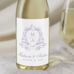 Rótulo De Garrafa De Cerveja Elegante Crista Floral de Lavanda Monograma de Cas