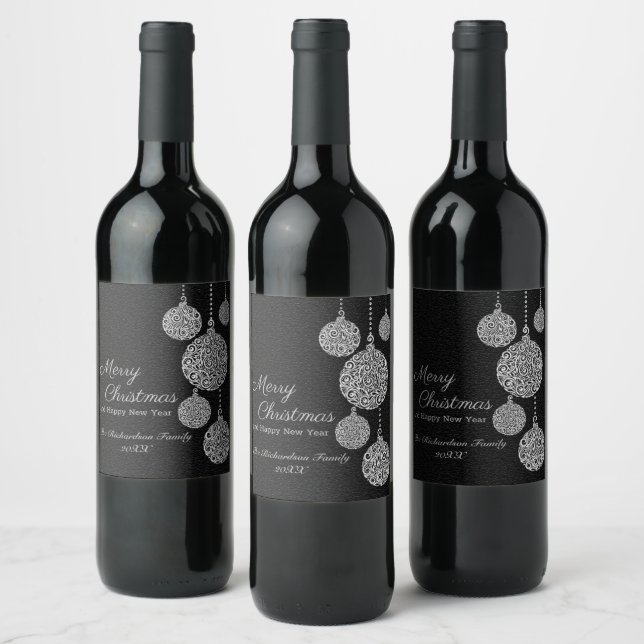 Rótulo De Garrafa De Cerveja Elegante Design de Natal Preto e Prata (Garrafas)