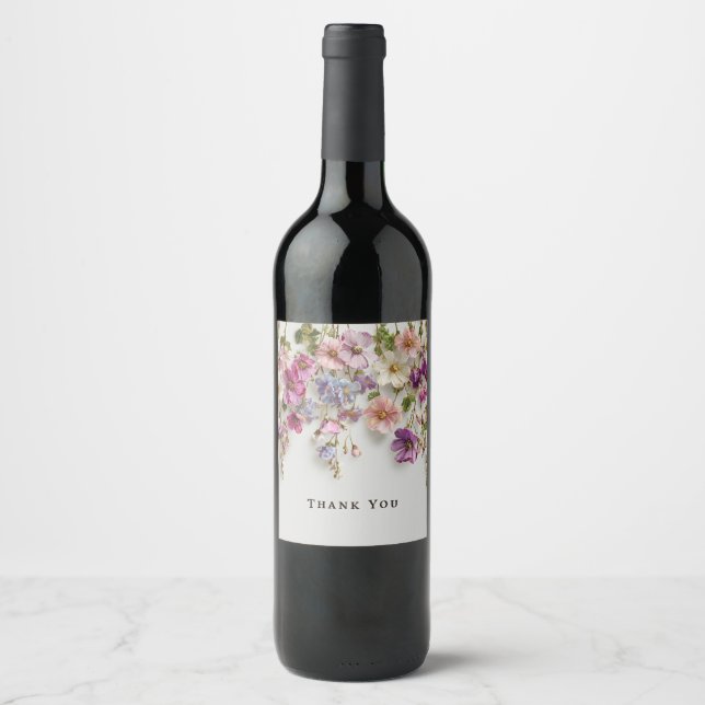 Rótulo De Garrafa De Cerveja Elegante Design de "Obrigado" com Flores Pendurada (Frente)