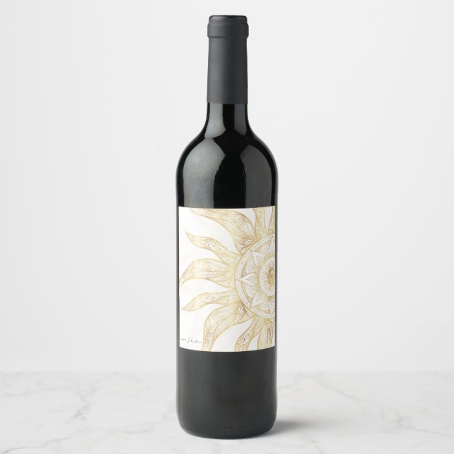 Rótulo De Garrafa De Cerveja Elegante Dourado Sun Mandala Design (Frente)