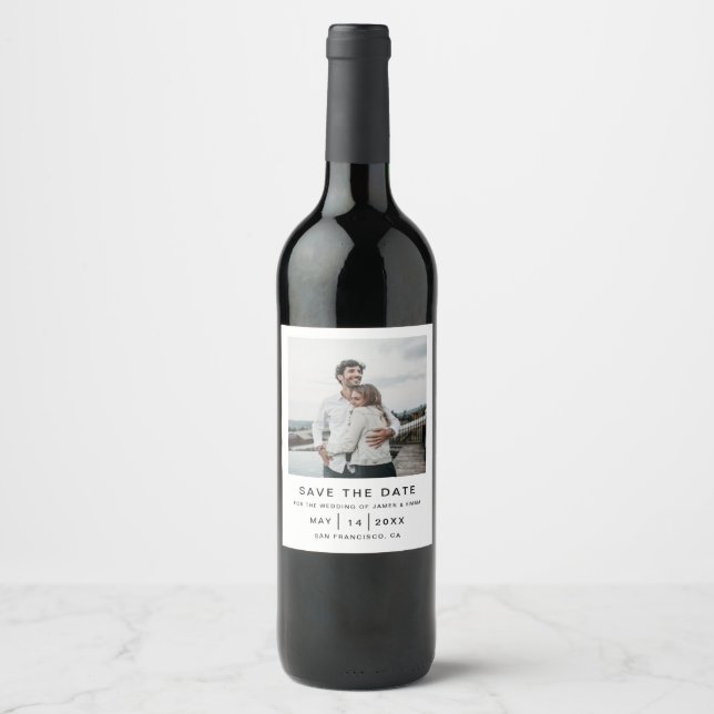 Rótulo De Garrafa De Cerveja Elegante e Simples Casamento Moderno Salve a Data (Frente)