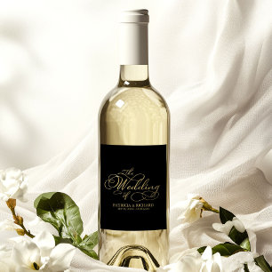 Rótulo De Garrafa De Cerveja Elegante Falso Ouro Preto Caligrafia Casamento