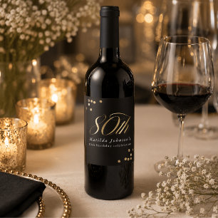 Rótulo De Garrafa De Cerveja Elegante Festa de 80 Anos Preto e Dourado