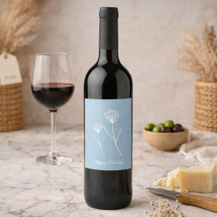Rótulo De Garrafa De Cerveja Elegante Flor Simples em Azul Poeirento