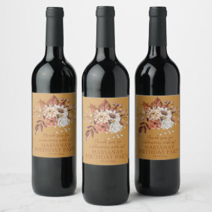 Rótulo De Garrafa De Cerveja Elegante Floral Aquarela Dourada de Outono